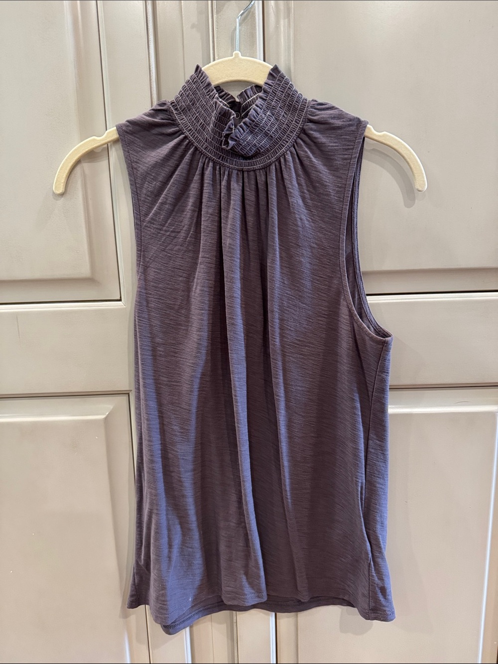 Nation LTD Sleeveless Mock Ruffle Neck Tank in Dusty Purple